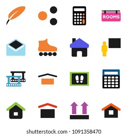 solid vector ixon set - welcome mat vector, pen, blackboard, calculator, roller Skates, dry cargo, top sign, film frame, mail, share, home, rooms signboard
