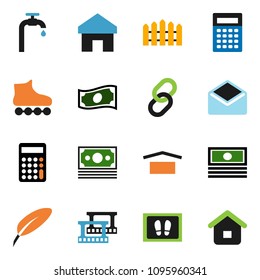 solid vector ixon set - welcome mat vector, pen, calculator, cash, roller Skates, money, dry cargo, film frame, link, mail, home, water supply, fence