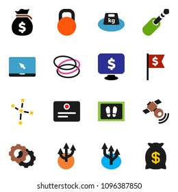 solid vector ixon set - welcome mat vector, certificate, constellation, money bag, dollar flag, monitor, hoop, weight, satellitie, notebook pc, jack, gear, route arrow