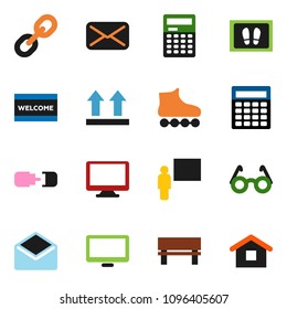 solid vector ixon set - welcome mat vector, blackboard, glasses, calculator, roller Skates, top sign, monitor, link, mail, bench, connection, home