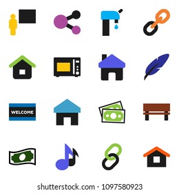 solid vector ixon set - welcome mat vector, microwave oven, pen, blackboard, music, cash, money, link, share, home, bench, water supply