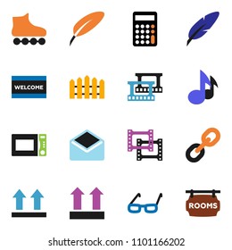 solid vector ixon set - welcome mat vector, microwave oven, pen, glasses, music, calculator, roller Skates, top sign, film frame, link, mail, fence, rooms signboard