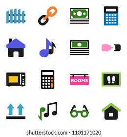solid vector ixon set - welcome mat vector, microwave oven, glasses, calculator, music, cash, money, top sign, link, home, connection, fence, rooms signboard