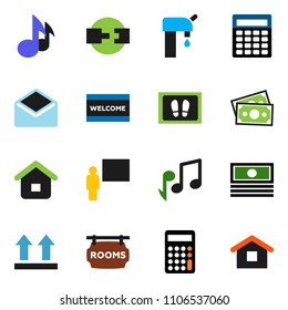 solid vector ixon set - welcome mat vector, blackboard, music, cash, calculator, money, top sign, mail, connection, water supply, rooms signboard, home