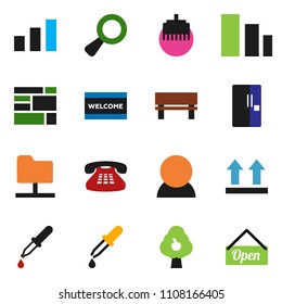 solid vector ixon set - welcome mat vector, consolidated cargo, top sign, sorting, classic phone, magnifier, dropper, network folder, lan connector, bench, fruit tree, consumer, fridge, open