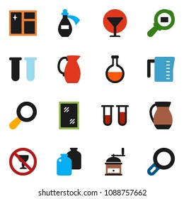 solid vector ixon set - window cleaning vector, measuring cup, hand mill, jug, jar, no alcohol sign, glass, cargo search, flask, vial, potion, magnifier