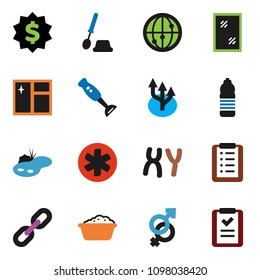 solid vector ixon set - window cleaning vector, toilet brush, foam basin, blender, dollar medal, water bottle, internet, ambulance star, gender sign, chromosomes, chain, route arrow, pond
