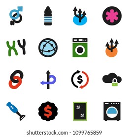 solid vector ixon set - window cleaning vector, washer, blender, exchange, dollar medal, water bottle, route, internet, ambulance star, gender sign, chromosomes, cloud lock, chain, arrow