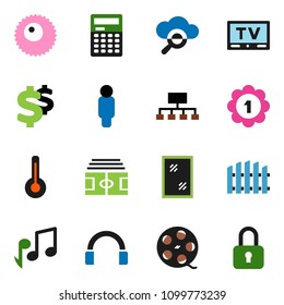 solid vector ixon set - window cleaning vector, calculator, music, man, hierarchy, dollar sign, stadium, medal, film spool, tv, headphones, thermometer, ovule, cloud glass, fence, lock