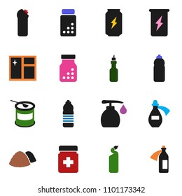 solid vector ixon set - window cleaning vector, liquid soap, agent, garbage pile, oil, pills vial, sports nutrition, enegry drink, water bottle, potion