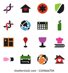 solid vector ixon set - window cleaning vector, agent, cookbook, backpack, punching bag, calendar, glass, protected, ambulance star, dna, connection, love home