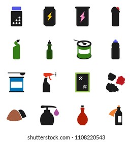 solid vector ixon set - window cleaning vector, liquid soap, sprayer, agent, garbage pile, oil, pills vial, sports nutrition, enegry drink, water bottle, potion
