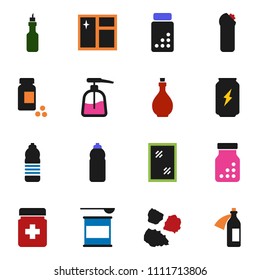 solid vector ixon set - window cleaning vector, liquid soap, agent, garbage pile, oil, pills vial, sports nutrition, enegry drink, water bottle, potion