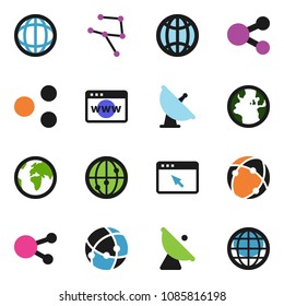 solid vector ixon set - world vector, earth, satellite antenna, internet, social media, connection, network, browser, share, globe