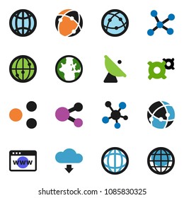solid vector ixon set - world vector, any currency, satellite antenna, internet, social media, connection, network, browser, share, cloud download, globe