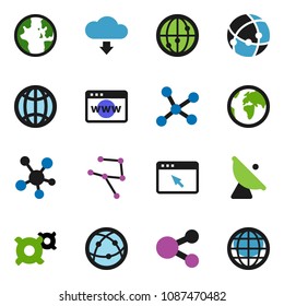solid vector ixon set - world vector, any currency, earth, satellite antenna, internet, social media, connection, network, browser, share, cloud download, globe