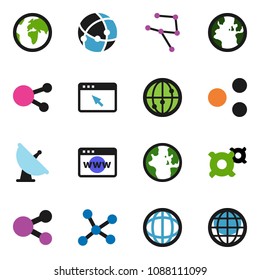 solid vector ixon set - world vector, any currency, earth, satellite antenna, internet, social media, connection, network, browser, share, globe