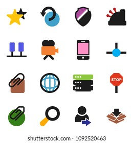 solid vector ixon set - world vector, video camera, mobile phone, favorites, connect, server, big data, shield, undo, attachment, login, stop, magnifier, cashbox, package