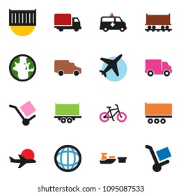 solid vector ixon set - world vector, bike, Railway carriage, plane, truck trailer, sea container, delivery, car, port, cargo, amkbulance, trolley