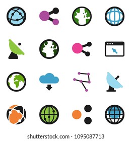 solid vector ixon set - world vector, earth, satellite antenna, internet, social media, connection, network, browser, share, cloud download, globe
