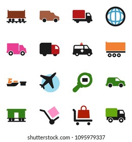 solid vector ixon set - world vector, Railway carriage, plane, truck trailer, delivery, car, port, cargo, search, amkbulance, trolley