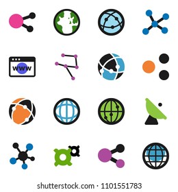 solid vector ixon set - world vector, any currency, satellite antenna, internet, social media, connection, network, browser, share, globe