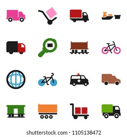solid vector ixon set - world vector, bike, Railway carriage, truck trailer, delivery, car, port, cargo, search, amkbulance