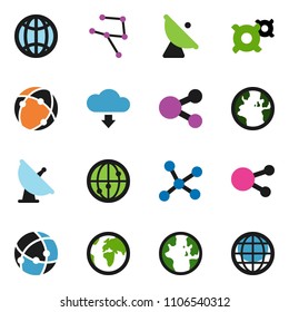 solid vector ixon set - world vector, any currency, earth, satellite antenna, internet, social media, connection, network, share, cloud download, globe