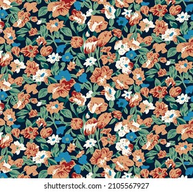 a solid vector quad-color small flowers and leaves abstract  illustration all-over digital image for textile designs fabric and wrapping paper