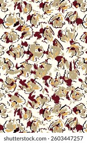 Solid vector textile design, arrangement with medium abstract hibiscus flower and outline, all-over seamless pattern with orange and yellow tone color illustration digital image printing factory