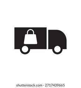 Vector sólido de un camión de transporte que lleva una bolsa de compras.