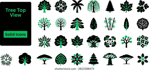 Solid vector of Tree Top View icon set