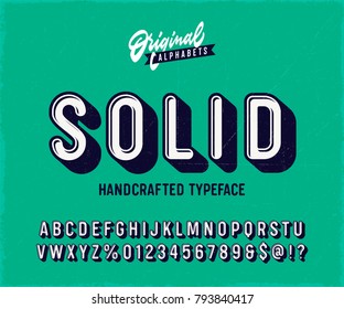 'Solid' Vintage 3D Sans Serif Rounded Alphabet With Long Shadow Effect. Retro Typography. Vector Illustration.