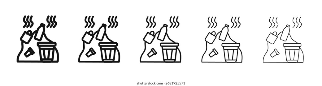 Solid waste icon vector outline set illustration sign
