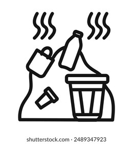 Solid waste icon Vector symbol or sign set collection in black and white outline