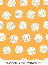 solid white burger seamless pattren on light orange background