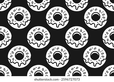 Solid White Donut Seamless Pattern on Black Background
