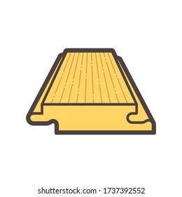 Solid wood flooring icon. That is floor finishing material made from single piece of wood and natural 100% wood product. Include tongue and groove for joining with other. For home interior decoration.
