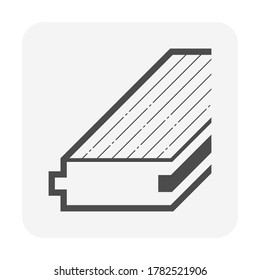 Solid wood flooring icon. That is floor finishing material made from single piece of wood and natural 100% wood product. Include tongue and groove for joining with other. For home interior decoration.