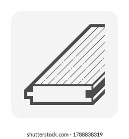 Solid wood flooring icon. That is floor finishing material made from single piece of wood and natural 100% wood product. Include tongue and groove for joining with other. For home interior decoration.