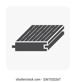 Solid wood flooring vector icon. That is floor finishing material made of planks milled from a single piece of timber. Include tongue and groove for joining with other. For home interior decoration.