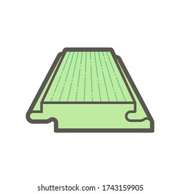 Solid wood flooring vector icon. That is floor finishing material made of planks milled from a single piece of timber. Include tongue and groove for joining with other. For home interior decoration.