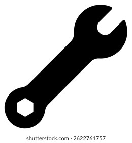 solid of a wrench tool with open and closed ends represents construction needs or repair projects Perfect for illustrating tools and home improvement.