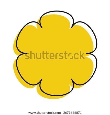Solid yellow flower with abstract hand-drawn outline. A vibrant and elegant botanical icon for creative projects.