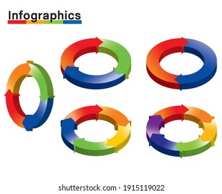 solid,3d,Infographics illustration set of charts. Chart of split circles and arrows, PDCA, business, process management.