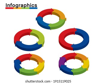 solid,3d,Infographics illustration set of charts. Chart of split circles and arrows, PDCA, business, process management.