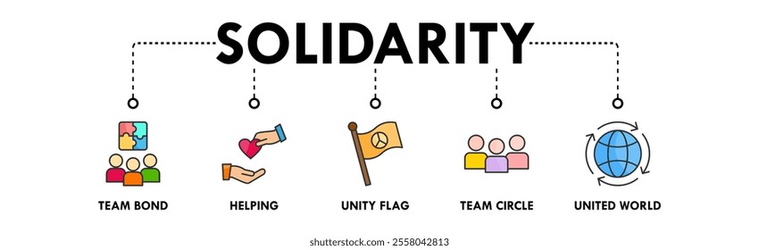 Solidarity banner web icon illustration concept with icon of team bond, helping, unity flag, team circle, and united world