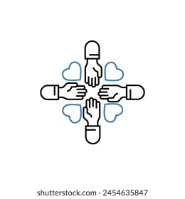 Symbol für Solidaritätskonzeptzeile. Einfache Elementdarstellung. Design der Umrisssymbole des Solidaritätskonzepts.