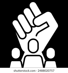 Solidarity glyph icon. A raised fist with three people, symbolizing unity and collective strength. Perfect for activism, community, and social justice themes