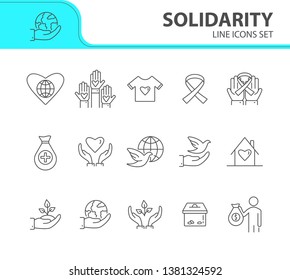 Solidarity icons. Line icons collection on white background. Charity foundation, world peace, ribbon. Support concept. Vector illustration can be used for topics like charity, volunteering, help